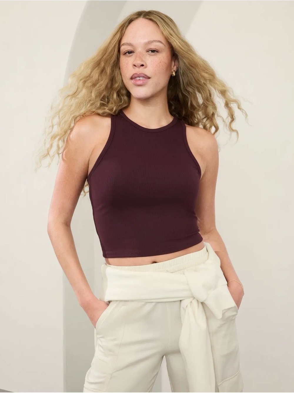 Athleta Signature Rib Crop Tank In Spiced Cabernet M - Picture 1 of 4